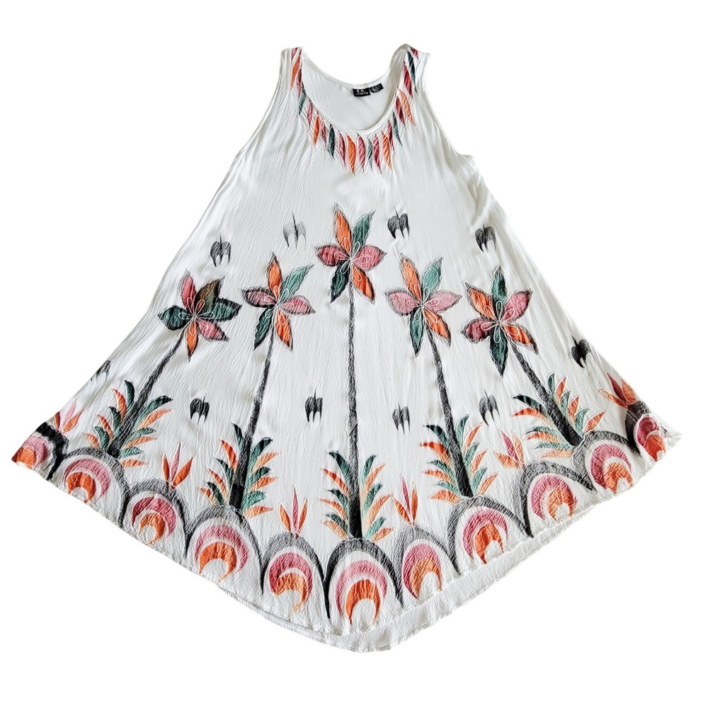 S.R. Fashion Sleeveless Midi Dress Floral White Women's One Size Boho‎ Lagenlook